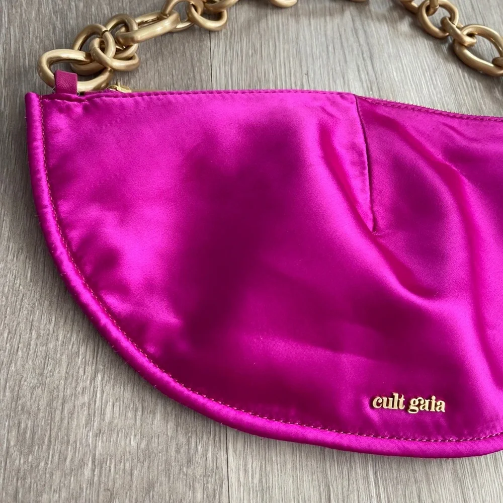 Cult Gaia Estrella Mini Anemone Pink Satin Gold Chain Shoulder Bag Chic Glam Y2K - Picture 4 of 12